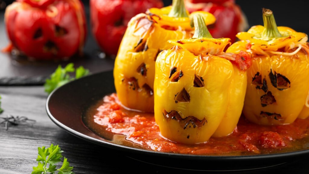 Jack-O'-Lantern Stuffed Bell Peppers